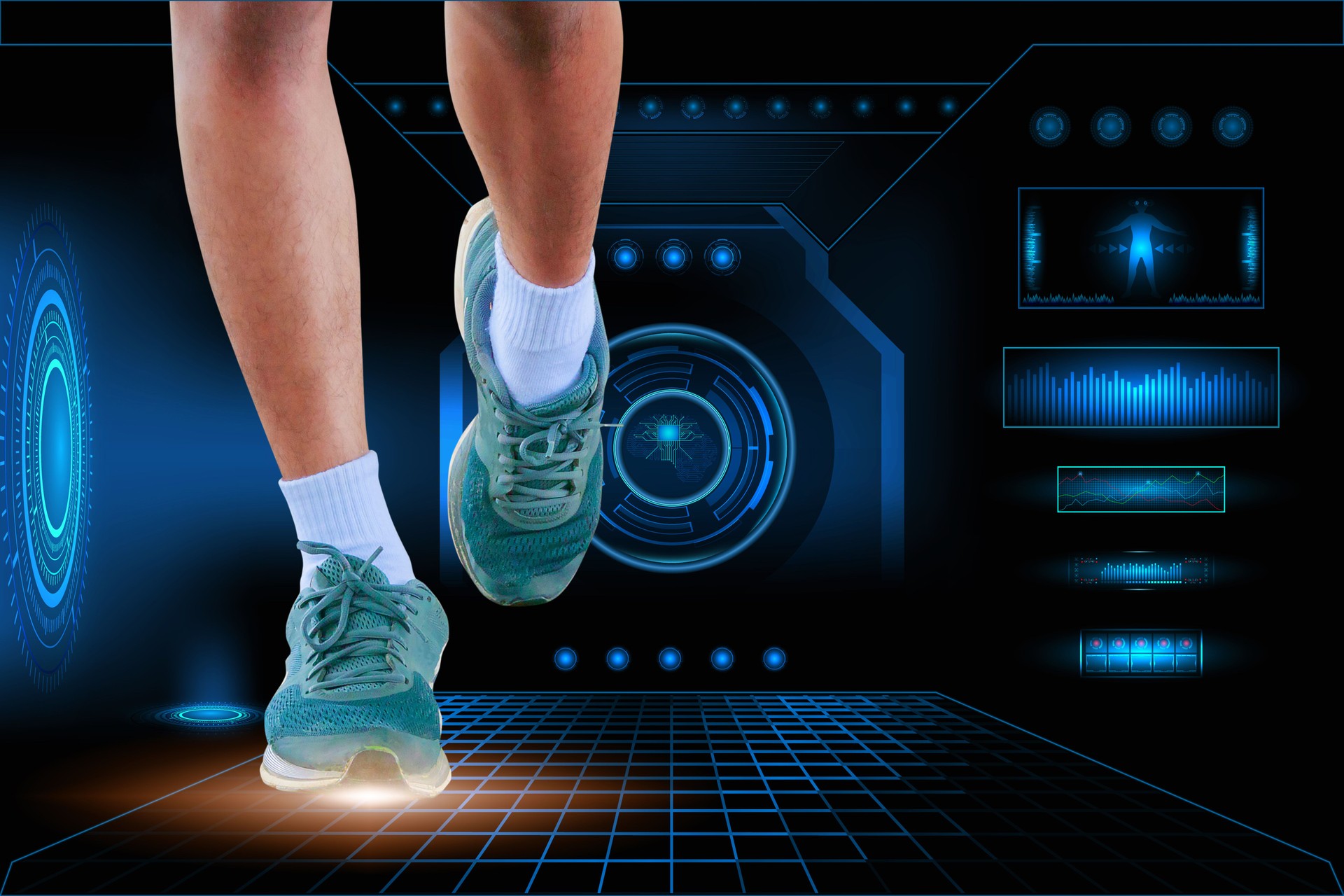 running exercise test with on Technology Futuristic hi tech AI